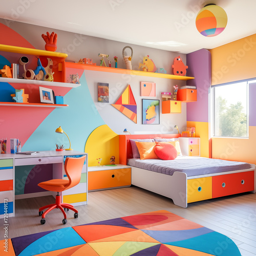 Children's room interior design, bright colors