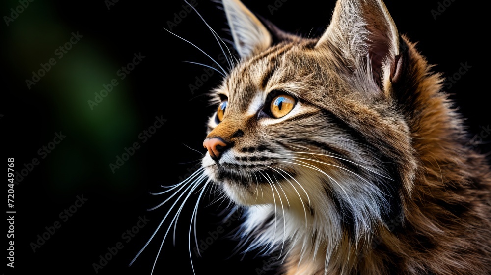 Close up bobcat portrait isolated on black background for wildlife enthusiasts Close up bobcat portrait isolated on black background for wildlife enthusiasts