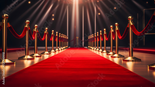 Luxurious and elegant red carpet staircase, holiday awards ceremony event