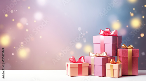 Birthday Gift Box with Blur Bokeh Background. Black Friday, Sale, Mother's Day, Christmas, Wedding, Valentine's Day, Women's Day