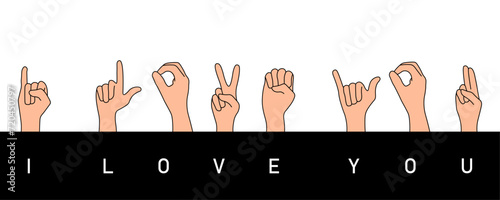 I love you. Dactylic alphabet, asl alphabet. Vector illustration