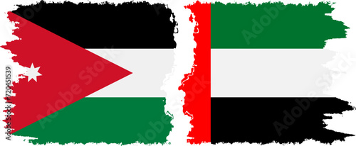 United Arab Emirates and Jordan grunge flags connection vector