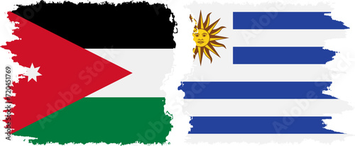 Uruguay and Jordan grunge flags connection vector