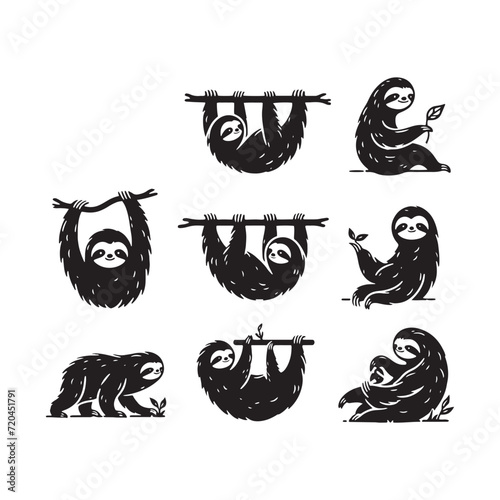 Sleepy Shadows: Sloth Silhouette Series Depicting the Sleepy, Contemplative Nature of These Endearing Creatures - Sloth Illustration - Sloth Vector
