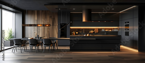 modern black kitchen and dining room photo
