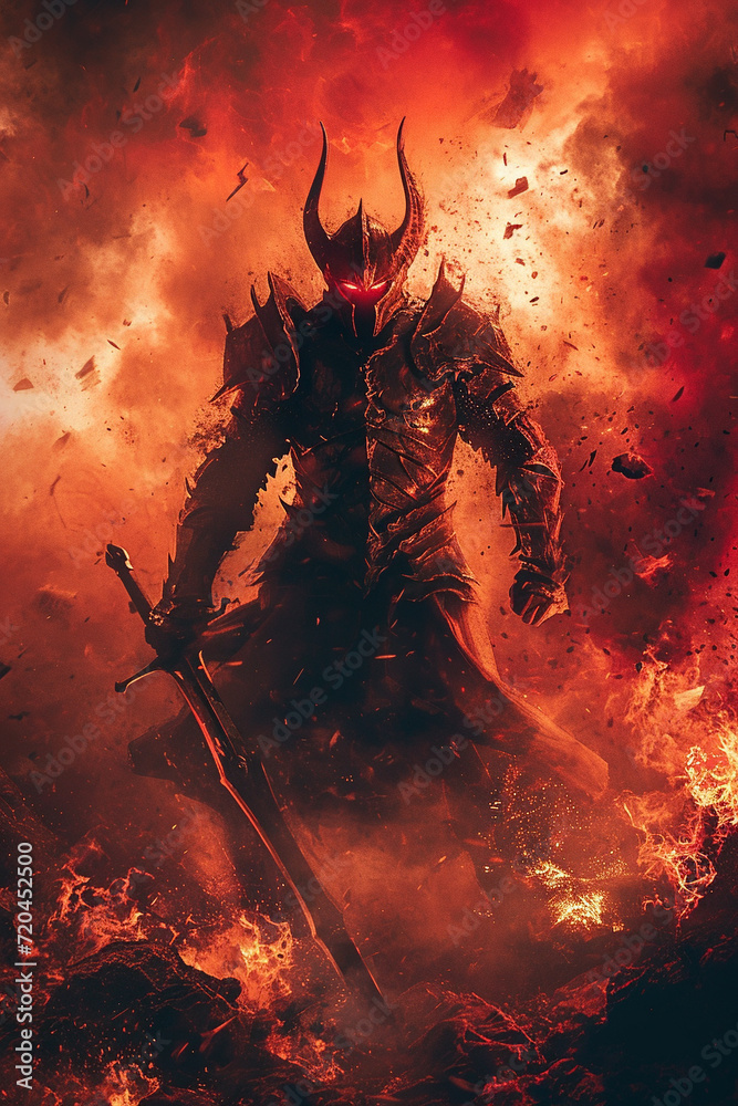 A warrior demon, ready for battle, set in a fantasy world Background ...