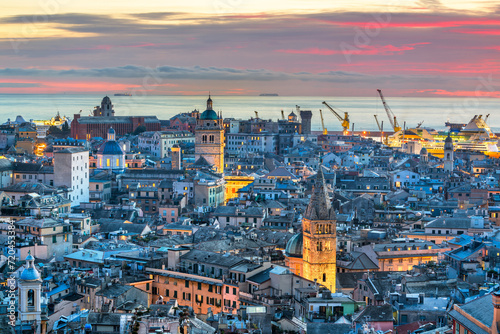 Stampa su tela Genoa, Liguria, Italy Downtown City Skyline