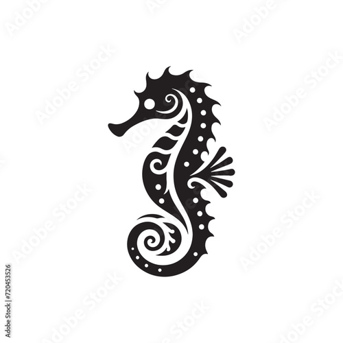 Celestial Tides: A Set of Seahorse Silhouettes Floating in Celestial Waters of Aquatic Splendor - Seahorse Illustration - Seahorse Vector 