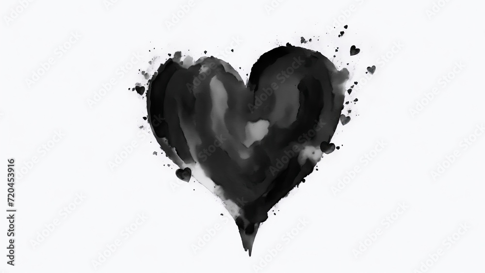 A Black Watercolor Heart Shape on a white background
