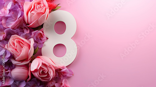 8 March International Women's Day Floral Decoration for Background and Banner, Copy Space for Text