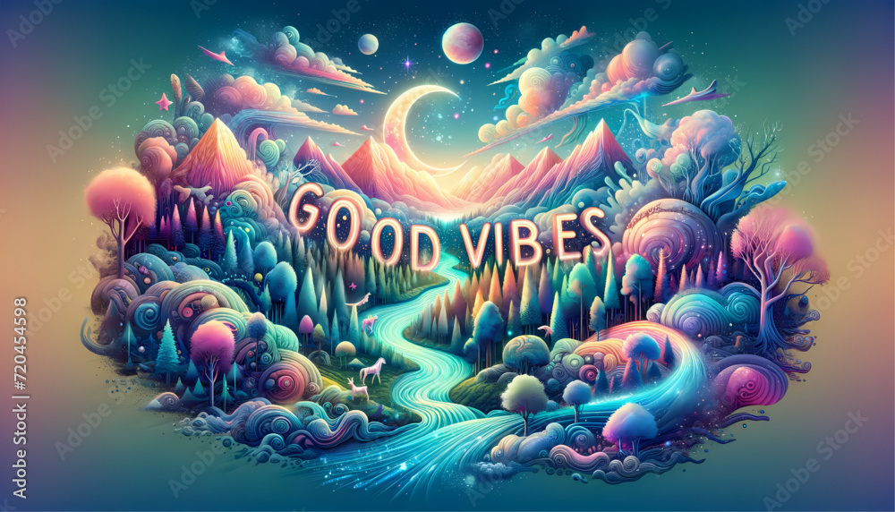 A dream-like scene Good Vibes illustration A dream-like scene Good Vibes illustration