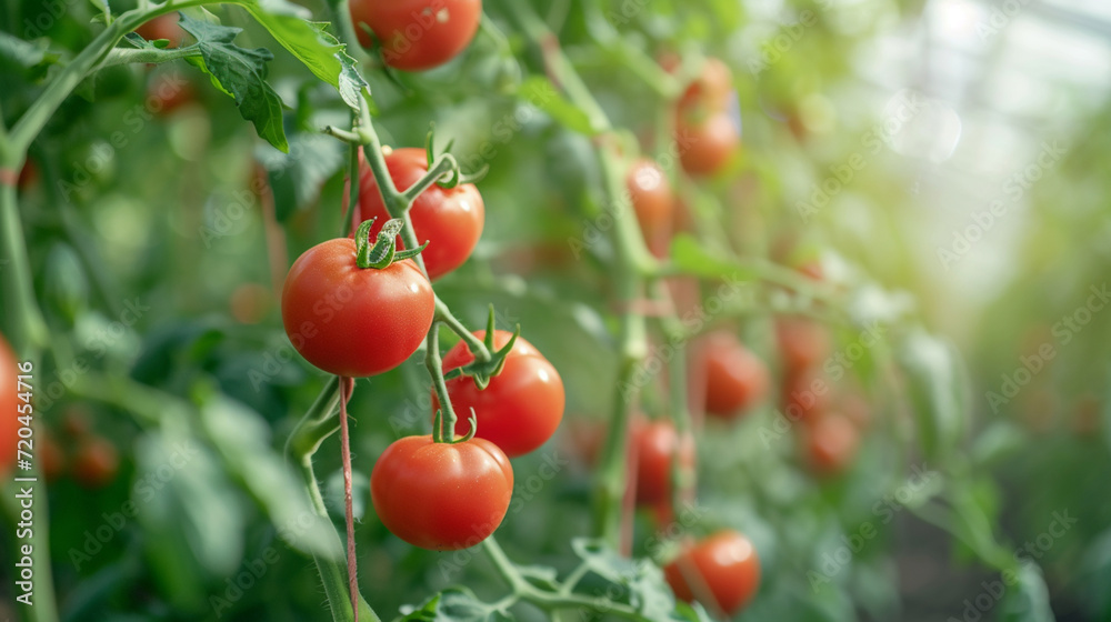 Tomatoes growing in the greenhouse