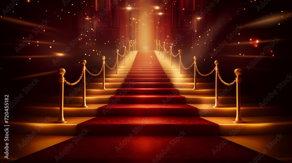 Red carpet on the stairs on dark background, the way to glory, victory and success Red carpet on the stairs on dark background, the way to glory, victory and success