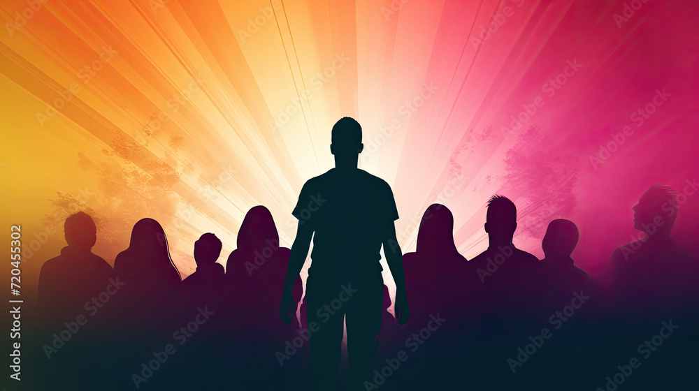 Fototapeta premium International Women's Day, Silhouette of Female Two Hands Raised Illustration Art Background for Banner