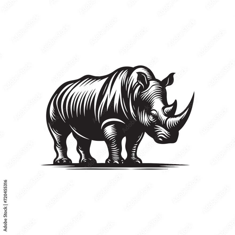 Wilderness Sentinels: Rhinoceros Silhouettes Standing Guard in the Subtle Shadows of Natural Vigilance - Rhinoceros Illustration - Rhino Silhouette Vector - Rhinoceros Vector
