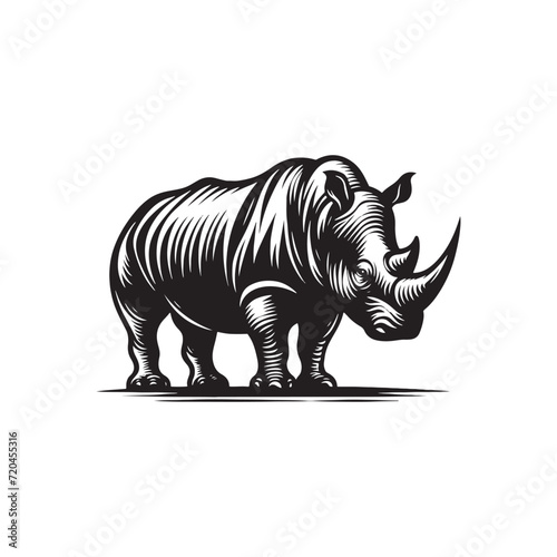Wilderness Sentinels: Rhinoceros Silhouettes Standing Guard in the Subtle Shadows of Natural Vigilance - Rhinoceros Illustration - Rhino Silhouette Vector - Rhinoceros Vector  © Vista