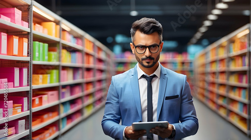 man in warehouse with a clipboardmanager seeing tablet in logistic and warehouse with copy space, logistic and warehouse management, distribution center supervisor using tablet, inventory control in w