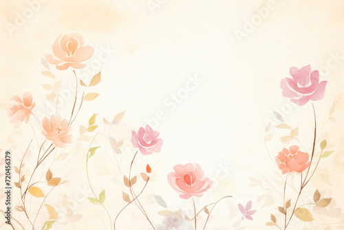A floral wallpaper design featuring painted roses on a neutral background , cartoon drawing, water color style © Watercolorbackground