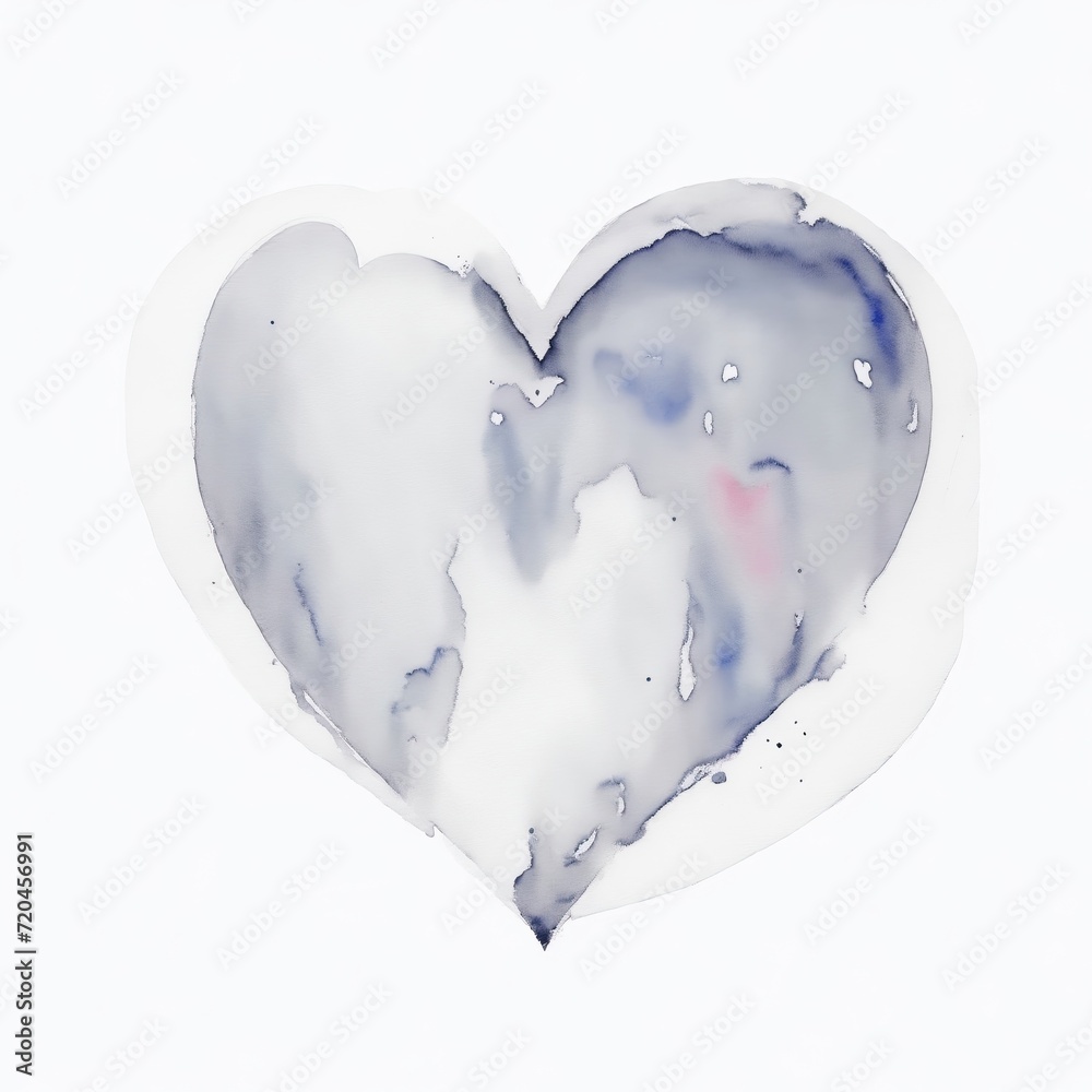 A Gray Watercolor Heart Shape on a white background