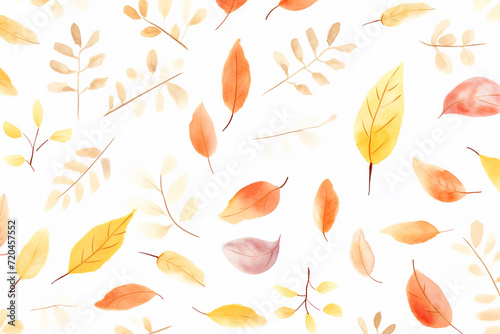 A pattern of fallen autumn leaves scattered randomly   cartoon drawing  water color style