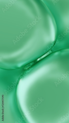 Essential cosmetic oil bubbles floating in water. Green liquid sphere shaped, fluid flow background. Moisturizing hydrating collagen cream. Skin care serum beauty care vitamin concept 3d illustration