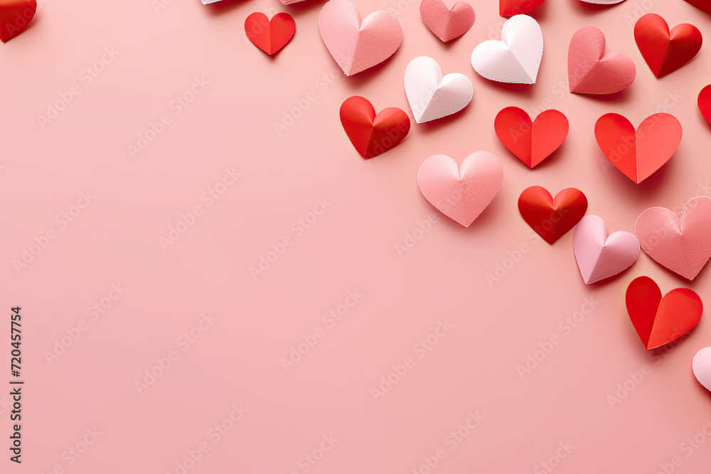 Mother's Day Concept: Top View Photo of Pink and Red Paper Hearts Isolated on Pink Background with Blank Space