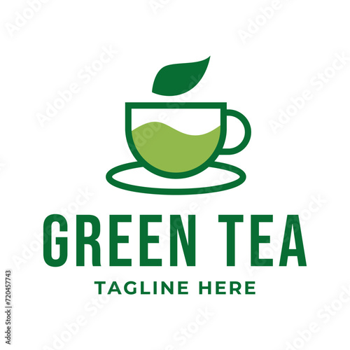 Natural green tea cup for logo design concept editable.