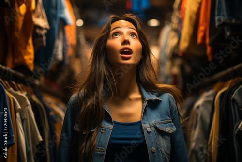 Surprised at the price A woman in a clothing store
