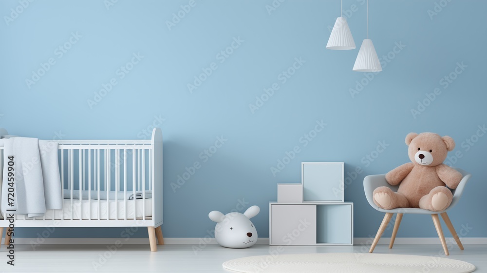 Une chambre de bébé bleue - obrazy, fototapety, plakaty 