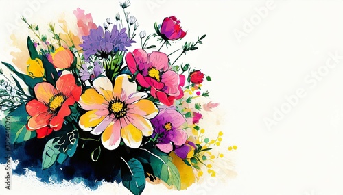 A bouquet of colorful flowers with background and space for text