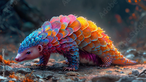 colorful printed illustration of a cute baby pangolin