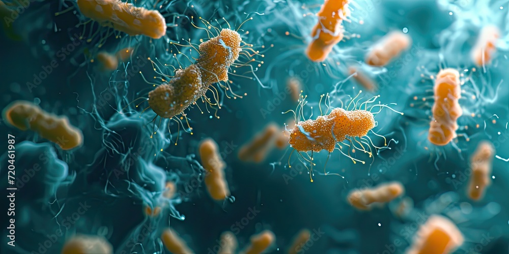 Naklejka premium Microscopic probiotic bacteria in the realm of biological science.