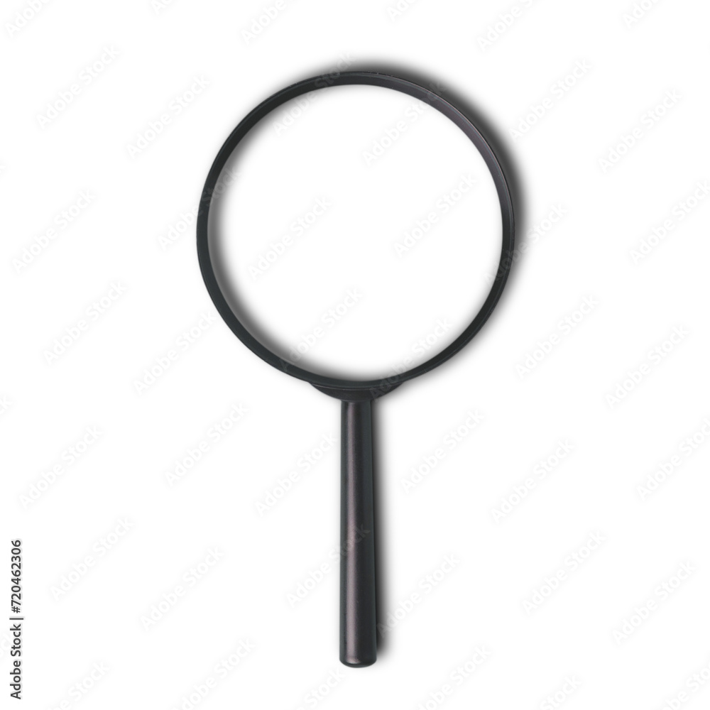Magnifying glass isolated in transparent background with shadow. Lens cutout make it transparent to object behind. Magnification and object enlarge concept. Magnifying glass isolated in transparent background with shadow. Lens cutout make it transparent to object behind. Magnification and object enlarge concept.
