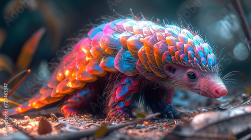 colorful printed illustration of a cute pangolin