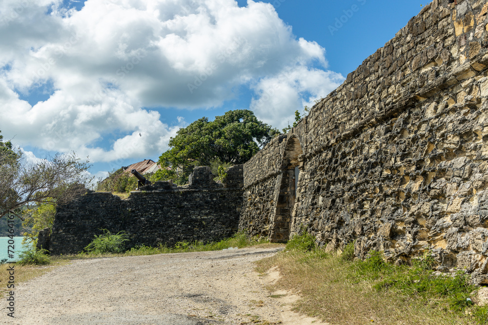 Stone walls surrounding Fort James on the Caribbean island of Antigua. Stone walls surrounding Fort James on the Caribbean island of Antigua.