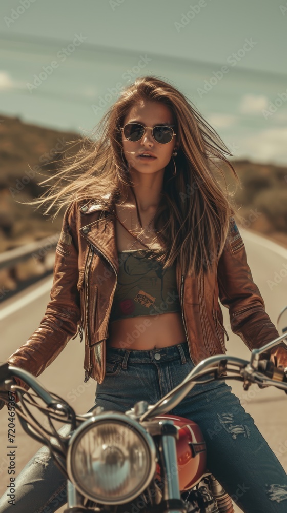 Beautiful Woman in the Born to be Wild and Free Fashion Style - Girl Feeling Lively Freedom Background created with Generative AI Technology