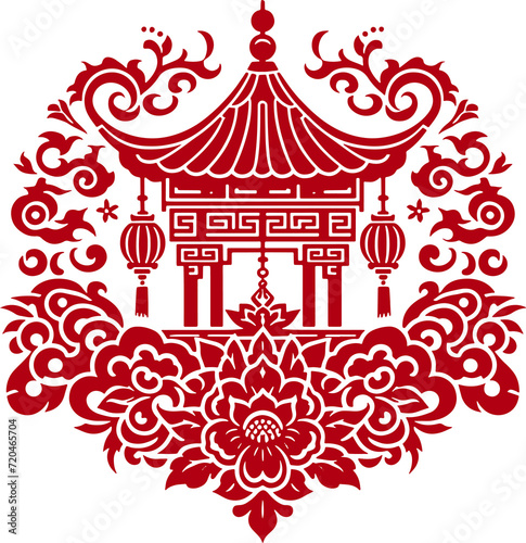 Red Chinese pattern frame