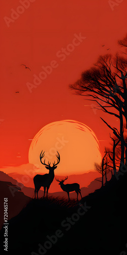silhouette of a deer at sunset