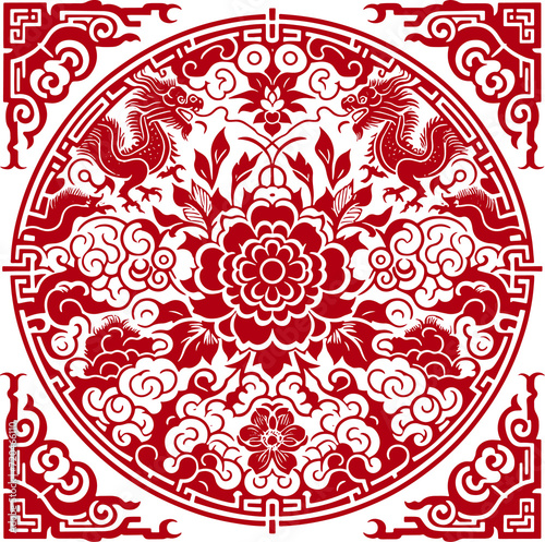 Red Chinese pattern frame