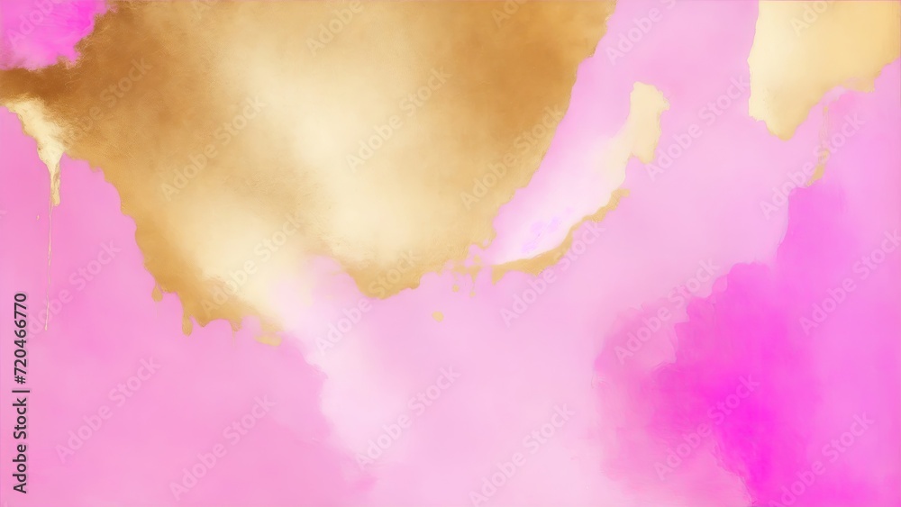 Abstract Pink and gold painting background, brush texture, gold texture