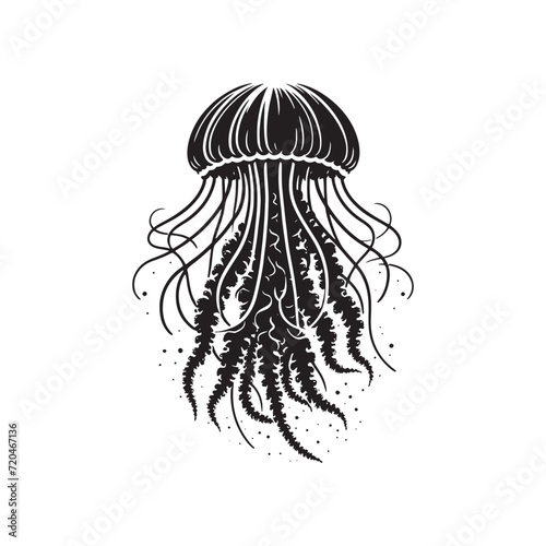 Underwater Elegance: Jellyfish Silhouette Series Displaying the Sublime Beauty of Marine Life - Jellyfish Illustration - Jellyfish Vector
