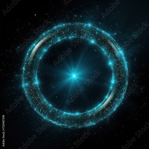 Turquoise blue glitter circle of light shine sparkles and pewter gray spark particles in circle frame