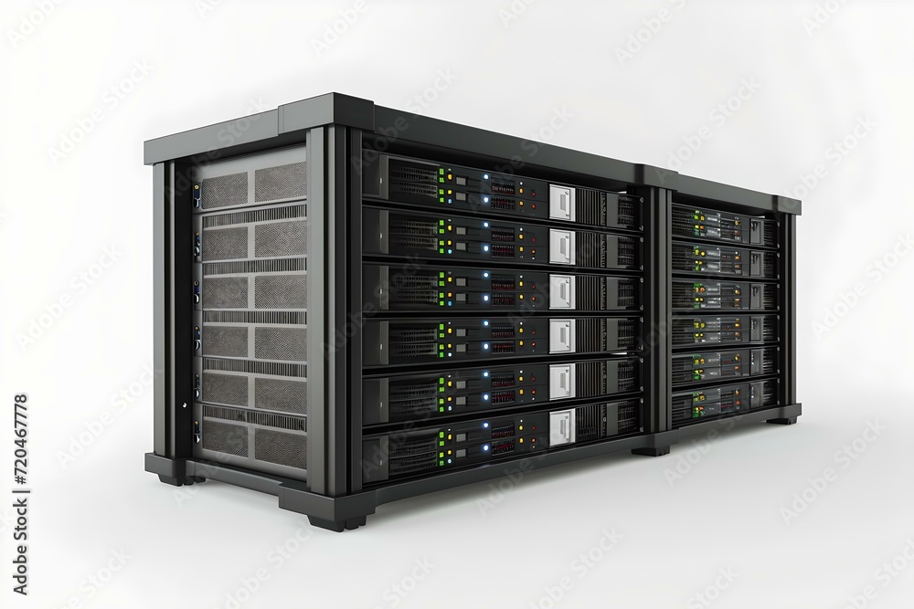Modern data center rack isolated on white. high-performance computing infrastructure. ideal for technology concepts. AI Modern data center rack isolated on white. high-performance computing infrastructure. ideal for technology concepts. AI