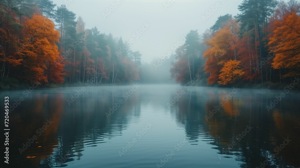 Misty Autumn Morning by the Lake: Tranquil Nature Scene
