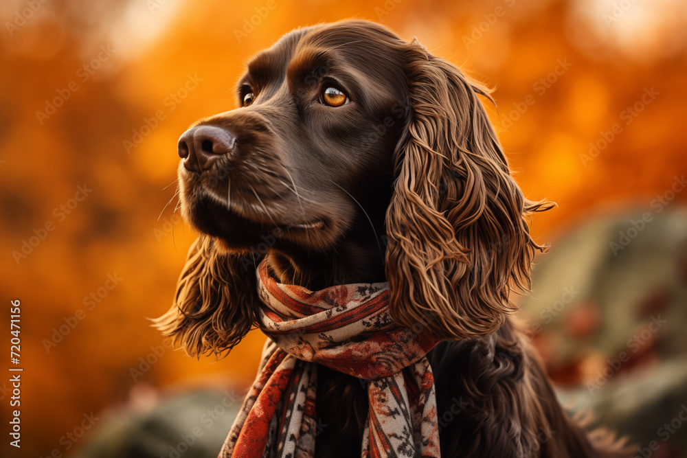 Autumn Portrait of a Cocker Spaniel with Scarf