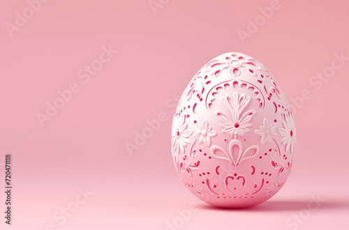 Pattern pink and white Easter egg on a light pink background 