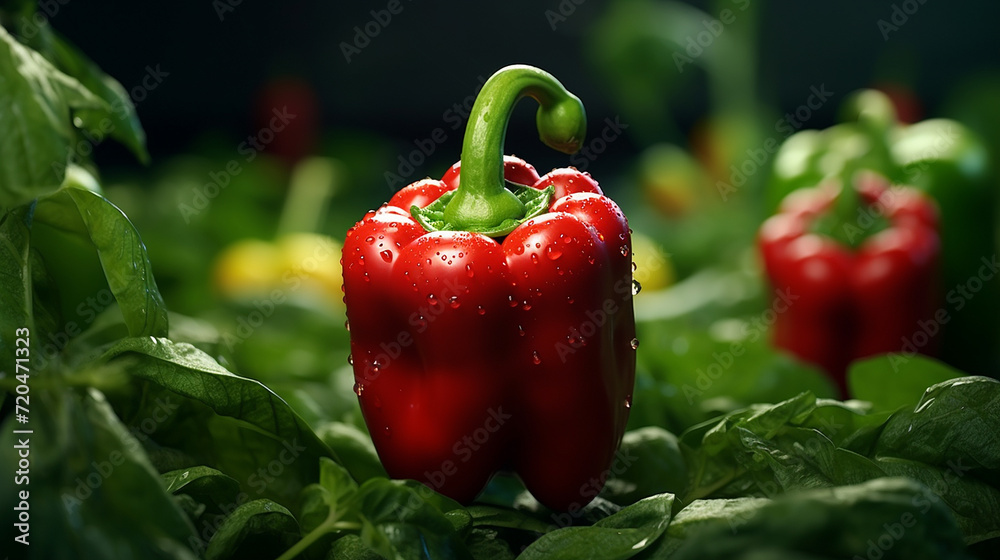 A close-up of green peppers with droplets A close-up of green peppers with droplets