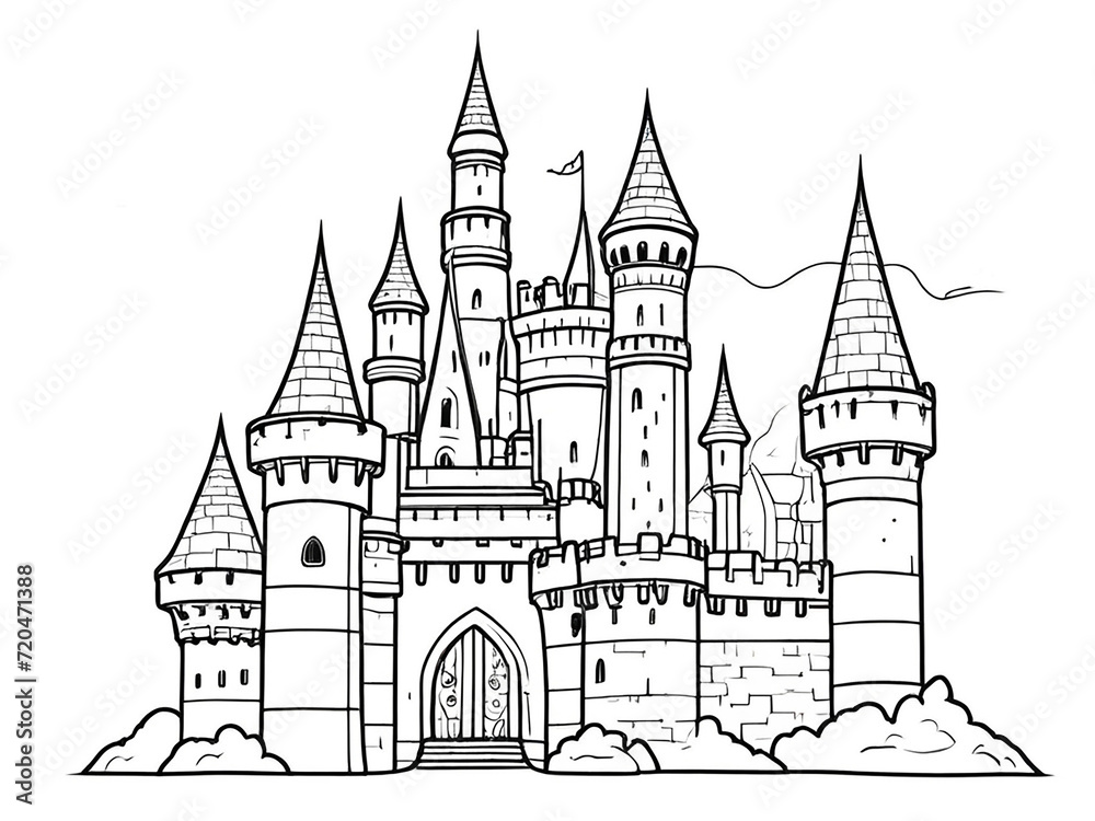 fantasy Magic Castle Coloring Page. Generative Ai