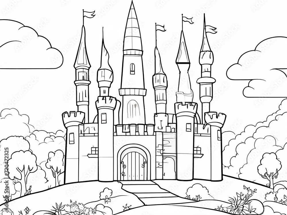 fantasy Magic Castle Coloring Page. Generative Ai