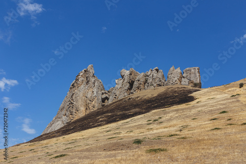 The sacred mountain Beshbarmaq (Five Finger Mountains) beautiful rocks and hills in the north of Azerbaijan near Guba and Baku